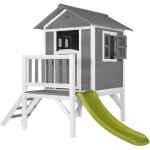 Maison enfant beach lodge xl en gris avec toboggan vert clair maison de jeux en bois ffc pour les enfants ...