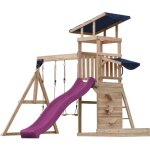 Malik aire de jeux en bois avec 2 balanoires, toboggan violet / aire de jeux extrieur, bac  sable, ...