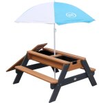 Nick table sable et eau / pique nique avec parasol en bois marron et gris 95 x 97 x 48 cm avec couvercle, ... Nick table sable et eau / pique nique avec parasol en bois marron et gris 95 x 97 x 48 cm avec couvercle, ...