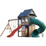 Axi noud aire de jeux en bois, 2 balan�oires, toboggan tubulaire et toboggan rouge maisonnette xxl pour ...