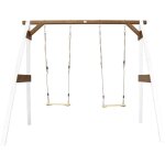 Portique en bois fsc blanc / marron avec 2 balançoires enfant balançoire pour l'extérieur / le jardin ... Portique en bois fsc blanc / marron avec 2 balançoires enfant balançoire pour l'extérieur / le jardin ...
