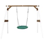 Axi portique en bois fsc blanc / marron avec balanoire nid d?oiseau enfant 100 cm summer balanoire ...