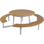 Taco table de pique - nique ronde en teck & blanche pour 6 personnes - 200 x 190 cm table de pique - ...