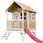Tom maison enfant avec toboggan rouge aire de jeux pour l'ext�rieur en marron & blanc maisonnette / cabane ...
