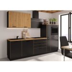 Aya - cuisine complete d�cor noir - l 280 x p 60 x h 214 cm - plan de travail inclus