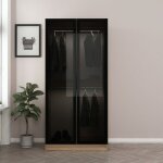 Armoire avec 2 portes verre fum�, noyer dor� / noir 90 x 210 cm