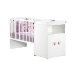 Baby price - lit bb combin volutif basic - blanc - bouton coeur rose - 60 x 120 cm