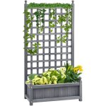 Bac � fleurs avec treillis de support - bac � fleurs pour plantes grimpantes, jardin, bois, gris, 64 ...