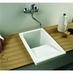 Indusa - bac  laver riba - dimensions : 74 x 64 cm - profondeur de la cuve 33 cm - couleur : blanc brillant ...