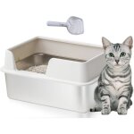 Bac a litiere pour chat, bac � liti�re en acier inoxydable, toilette pour grand chat et lapin - ne colle ...