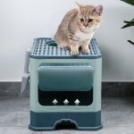 Yongqing - bac litire chat - maison de toilette pour chat ferme - 50 x 35 x 38cm - vert d'eau fonc ...