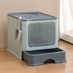 Bac  litire chat maison de toilette pour chats portable anti odeur caisse litire ferme taille avec ...