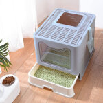 Bac  litire chat maison de toilette pour chats portable anti odeur caisse litire ferme taille avec ...