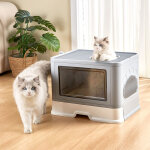 Bac  litire pour chaton avec couvercle, maison de toilette pour chats avec bacs amovibles amovible ...