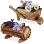 Bac pour plantes, en bois, jeu de 2, brouette et demi tonneau fleurs - relaxdays Bac pour plantes, en bois, jeu de 2, brouette et demi tonneau fleurs - relaxdays
