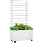 Bac � plantes avec treillis, 4 roues, bois naturel, peinture r�sistante aux intemp�ries, blanc, 76 x ...