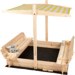 Bac  sable en bois pour enfants avec couvercle carr et bancs, toit ajustable ouvrant rtractable, sige, ...