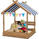 Bac � sable bois forme de maison pour enfant avec auvent 2 bacs �vier tableau 124 x 116 x 146 cm noir ...