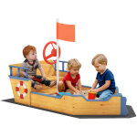 Bac � sable forme de bateau pirate bo�te � sable pour enfant gouvernail drapeau rouge 2 marches et espace ...