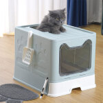 Aqrau wc toilettes pour chats, avec porte d'entr�e, bac � liti�re avec pelle, bleu