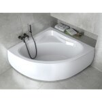Badland - baignoire bain d'angle 120x120 avec tablier en acrylique, siphon de bain et pieds (support) ...