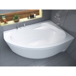 Badland - baignoire bain d'angle 160x100 droite avec tablier en acrylique, siphon de bain et pieds (support) ...