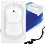 Badland - baignoire rectangulaire 120x70 avec tablier en acrylique, siphon de bain et pieds (support) ...