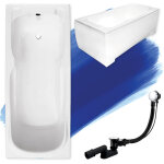 Badland - baignoire rectangulaire 170x70 avec tablier en acrylique, siphon de bain et pieds (support) ...