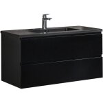 Meuble de salle de bain angela 100 cm - lavabo noir - noir mat