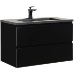 Meuble de salle de bain angela 80 cm - lavabo noir - noir mat -
