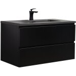Meuble de salle de bain angela 90 cm - lavabo noir - noir mat -