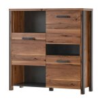 Meublorama - bahut windsor 110 cm - chne fonc et gris anthracite - 3 portes, 3 niches - 107 x 110. ...