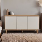 Bahut norway 3 portes / d�cor blanc et ch�ne blanchi / 154x41x81 cm