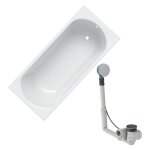 Baignoire acrylique sanitaire rectangulaire geberit bastia 160x70cm avec pieds + vidage avec actionnement ...