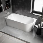 Bernstein - baignoire d'angle semi - ilot acrylique 170x78x60cm blanc brillant + bonde et trop plein ...