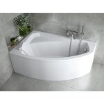 Baignoire bain d'angle 130x85 gauche avec tablier en acrylique + appui - t�te, siphon de bain et pieds ...