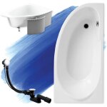 Baignoire bain d'angle 140x70 droite avec des panneaux en polystyr�ne, siphon de bain et pieds (support) ...