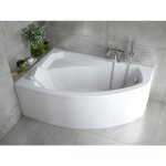 Baignoire bain d'angle 150x95 gauche avec tablier en acrylique + appui - t�te, siphon de bain et pieds ...