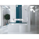Otitec - baignoire bain douche gauche avec pare de baignoire + tablier de baignoire blanc inspiro 150x70 ...