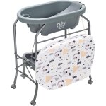Goplus - baignoire bb pliable, table  langer avec rangement  roulettes, pour 0 - 12 mois, gris