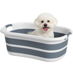 Baignoire pour chien - pawhut - pliable et portable - avec trou drainage - plastique - 27l - gris