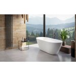 Baignoire �lot blanc brillant avec bonde dor�e moya 160x68