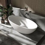 Baignoire îlot fonte minérale ovale moderne pour salle de bain avec bonde et trop plein - 180x85x52cm ... Baignoire îlot fonte minérale ovale moderne pour salle de bain avec bonde et trop plein - 180x85x52cm ...