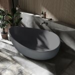 Baignoire îlot fonte minérale salle de bain - gris mat - wave stone - 180x110x62cm - bernstein Baignoire îlot fonte minérale salle de bain - gris mat - wave stone - 180x110x62cm - bernstein