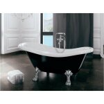 Baignoire lot noir brillant sur pieds pattes de lion blanc otylia 160x77
