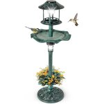 Costway - bain d'oiseaux nergie solaire, dcoration d'extrieur sur pied rtro clair avec 2 lampes ...