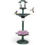 Bain d'oiseaux sur pied solaire, mangeoire oiseaux ext�rieur avec 2 lampes � energie solaire, support ...