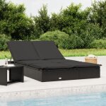 Bonnevie - bain de soleil � 2 places - chaise de jardin transat de jardin avec coussins noir r�sine tress�e ...