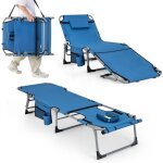 Costway - bain de soleil en aluminium avec dossier rglable, chaise longue pliante avec oreiller amovible ...
