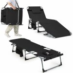 Costway - bain de soleil en aluminium avec dossier rglable, chaise longue pliante avec oreiller amovible ...